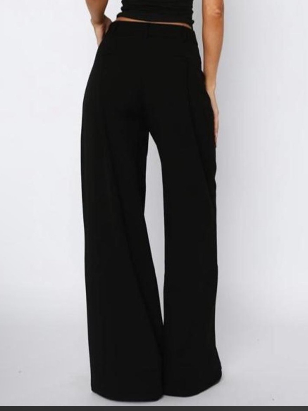 WHITE FOX Linen Blend Black Wide Straight Leg Pull On Pant